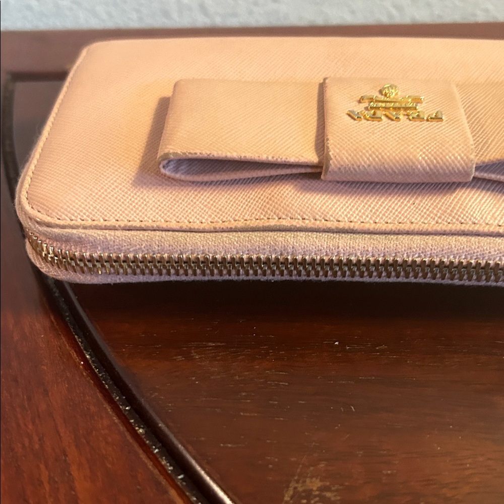 Prada Pink Saffiano Leather Bow Zip Wallet - Picture 5 of 11